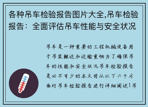各种吊车检验报告图片大全,吊车检验报告：全面评估吊车性能与安全状况