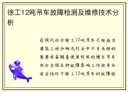 徐工12吨吊车故障检测及维修技术分析