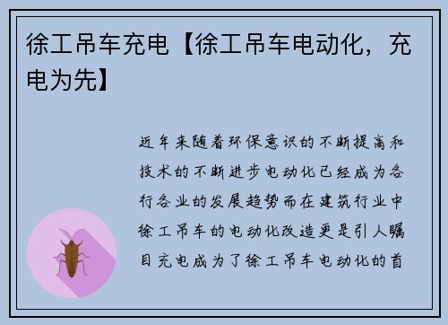 徐工吊车充电【徐工吊车电动化，充电为先】