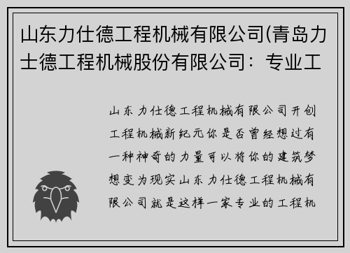山东力仕德工程机械有限公司(青岛力士德工程机械股份有限公司：专业工程机械制造商)